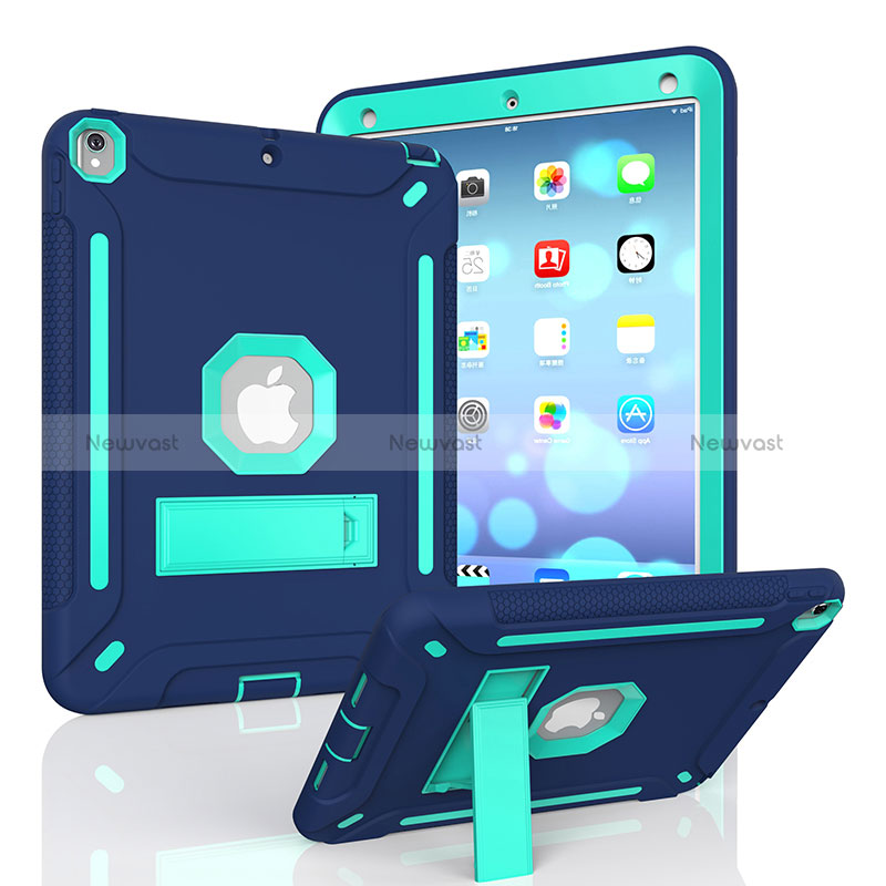 Silicone Matte Finish and Plastic Back Cover Case with Stand YJ1 for Apple iPad Air 3 Blue