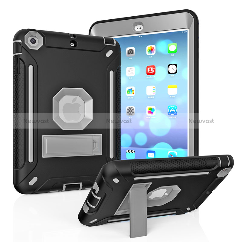 Silicone Matte Finish and Plastic Back Cover Case with Stand YJ1 for Apple iPad Mini 2 Gray