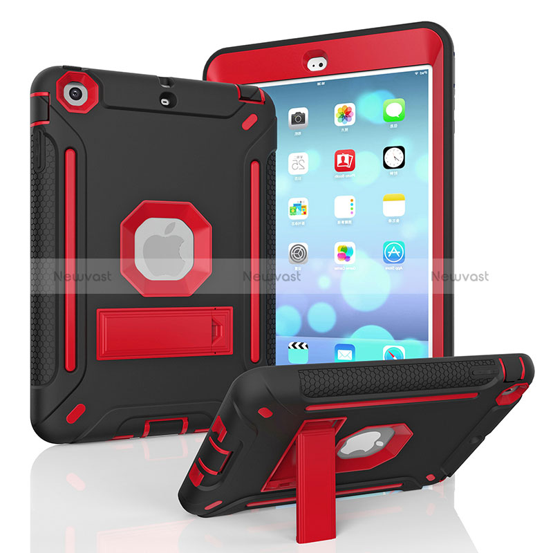 Silicone Matte Finish and Plastic Back Cover Case with Stand YJ1 for Apple iPad Mini 2 Red and Black