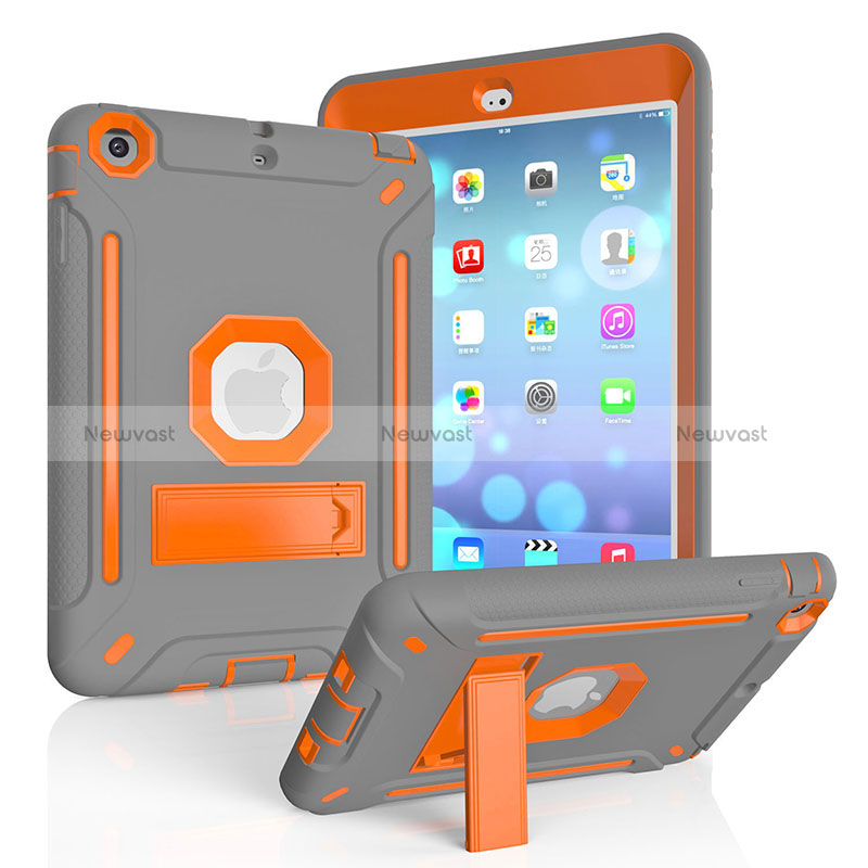 Silicone Matte Finish and Plastic Back Cover Case with Stand YJ1 for Apple iPad Mini 3 Orange