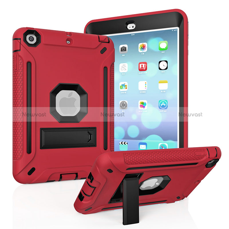 Silicone Matte Finish and Plastic Back Cover Case with Stand YJ1 for Apple iPad Mini 3 Red