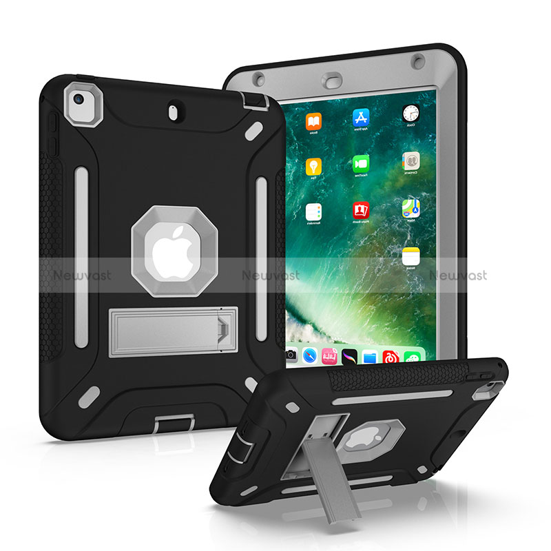 Silicone Matte Finish and Plastic Back Cover Case with Stand YJ1 for Apple iPad Mini 4