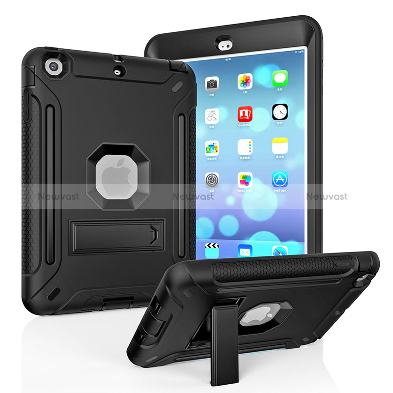 Silicone Matte Finish and Plastic Back Cover Case with Stand YJ2 for Apple iPad Mini 2 Black