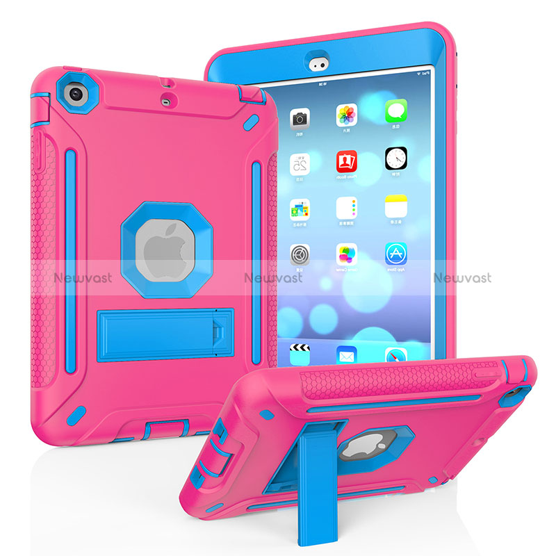 Silicone Matte Finish and Plastic Back Cover Case with Stand YJ2 for Apple iPad Mini 2 Hot Pink