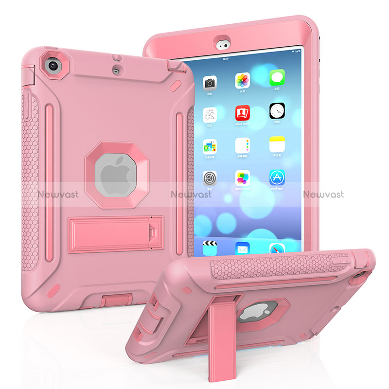 Silicone Matte Finish and Plastic Back Cover Case with Stand YJ2 for Apple iPad Mini 2 Pink