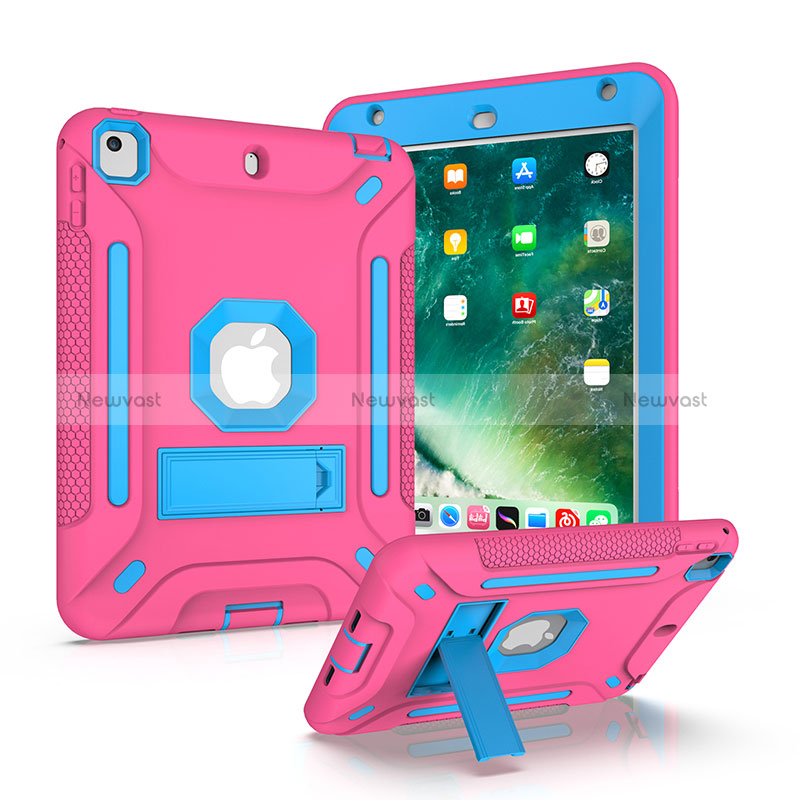 Silicone Matte Finish and Plastic Back Cover Case with Stand YJ2 for Apple iPad Mini 5 (2019) Hot Pink