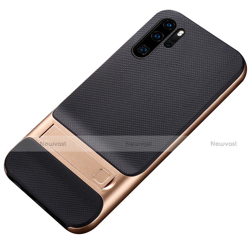 Silicone Matte Finish and Plastic Back Cover Case with Stand Z01 for Huawei P30 Pro Gold