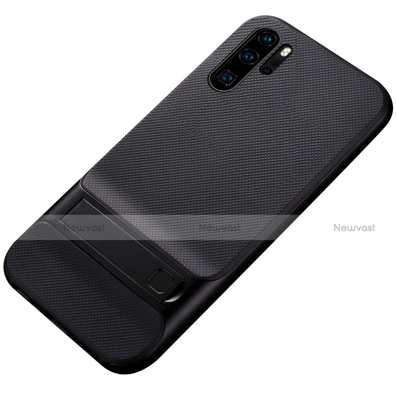 Silicone Matte Finish and Plastic Back Cover Case with Stand Z01 for Huawei P30 Pro New Edition Black