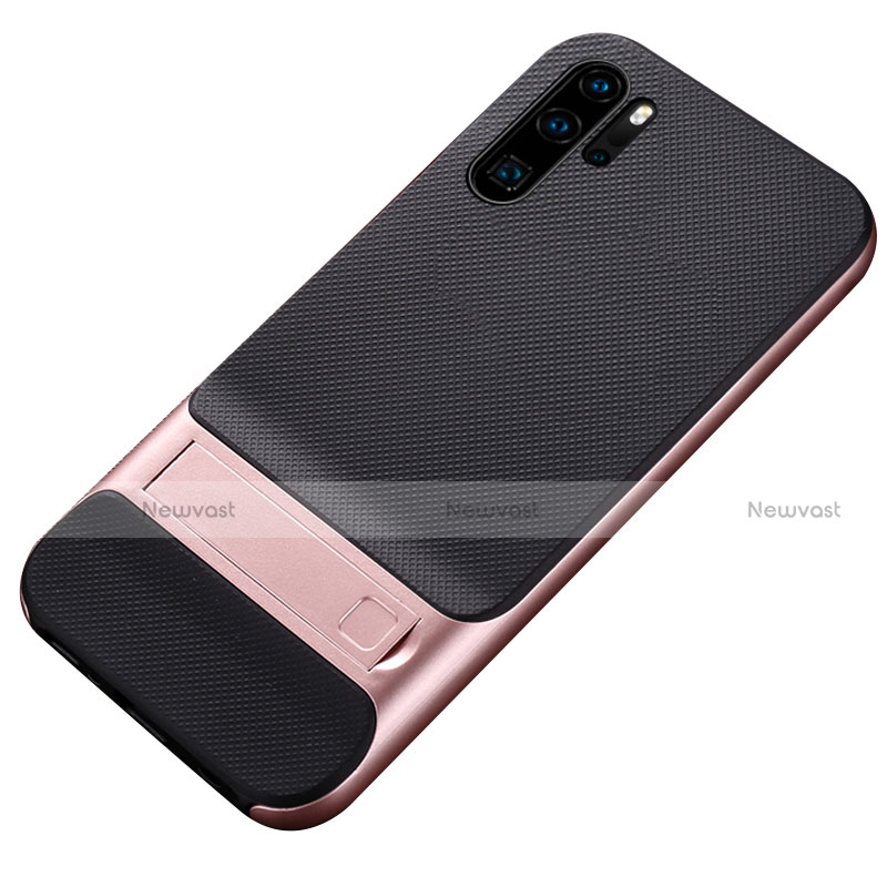 Silicone Matte Finish and Plastic Back Cover Case with Stand Z01 for Huawei P30 Pro New Edition Rose Gold