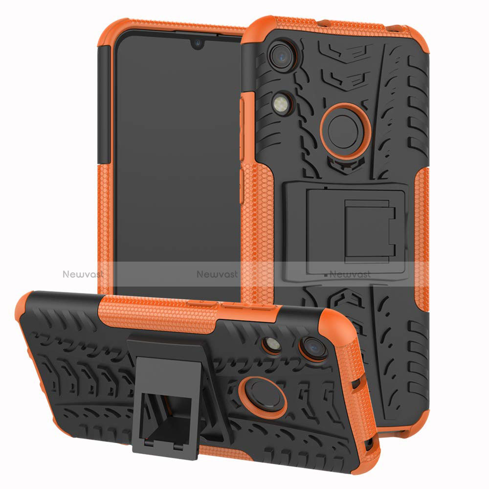 Silicone Matte Finish and Plastic Back Cover Case with Stand Z01 for Huawei Y6 Pro (2019) Orange
