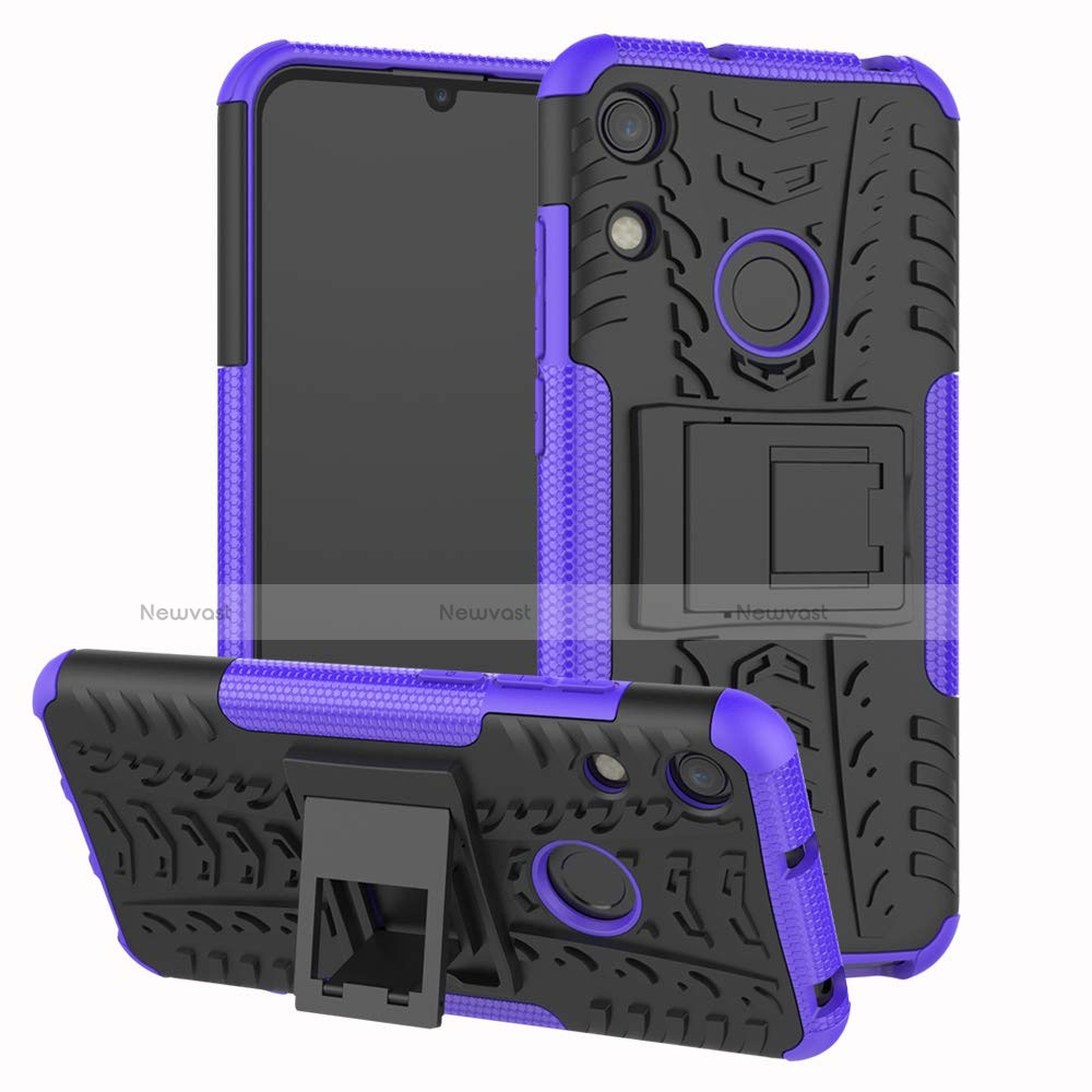 Silicone Matte Finish and Plastic Back Cover Case with Stand Z01 for Huawei Y6 Pro (2019) Purple