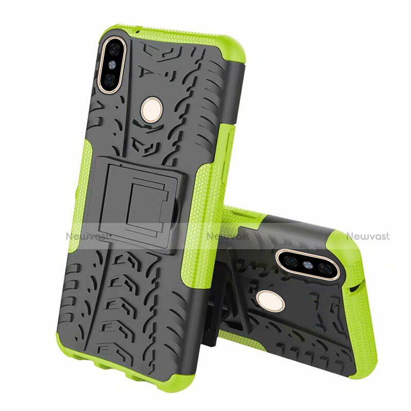 Silicone Matte Finish and Plastic Back Cover Case with Stand Z01 for Xiaomi Mi 8 Green