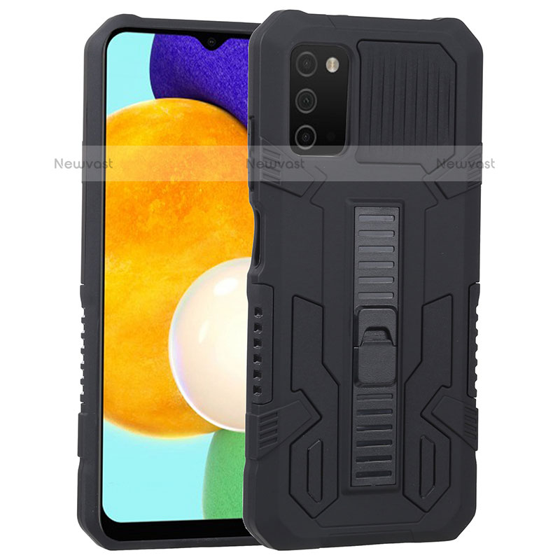 Silicone Matte Finish and Plastic Back Cover Case with Stand ZJ1 for Samsung Galaxy A02s