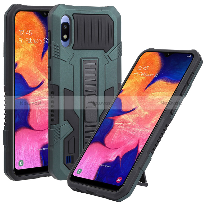 Silicone Matte Finish and Plastic Back Cover Case with Stand ZJ1 for Samsung Galaxy A10 Green