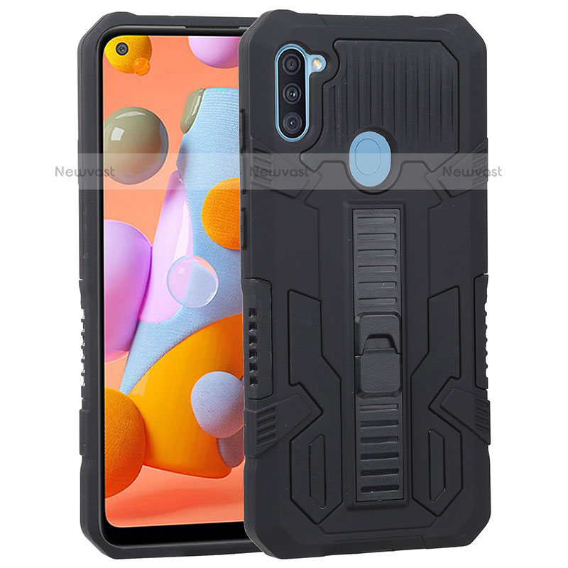 Silicone Matte Finish and Plastic Back Cover Case with Stand ZJ1 for Samsung Galaxy A11