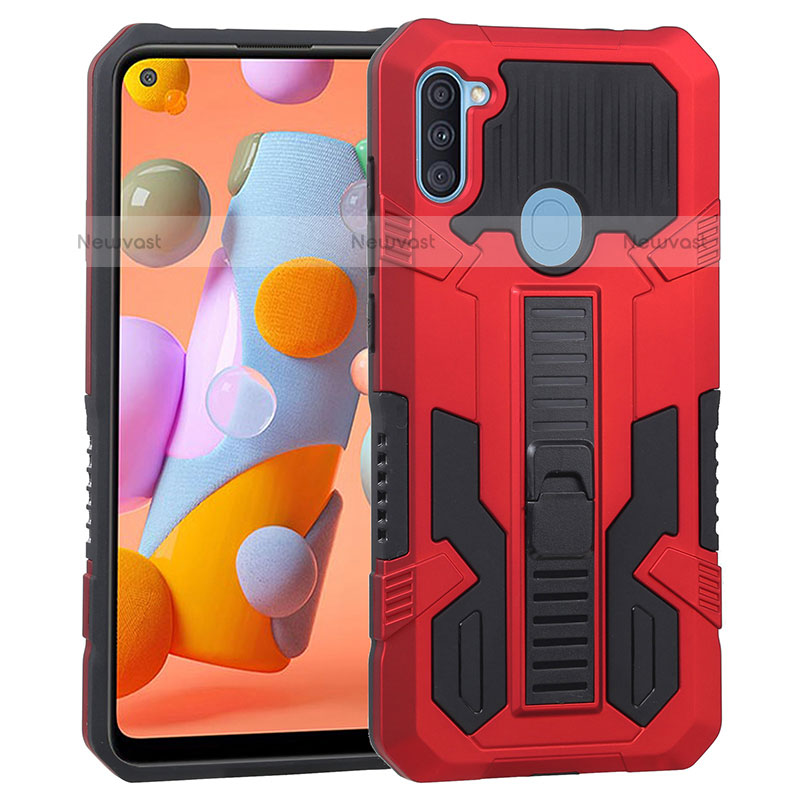 Silicone Matte Finish and Plastic Back Cover Case with Stand ZJ1 for Samsung Galaxy A11