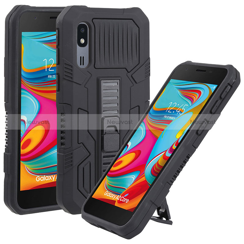 Silicone Matte Finish and Plastic Back Cover Case with Stand ZJ1 for Samsung Galaxy A2 Core A260F A260G