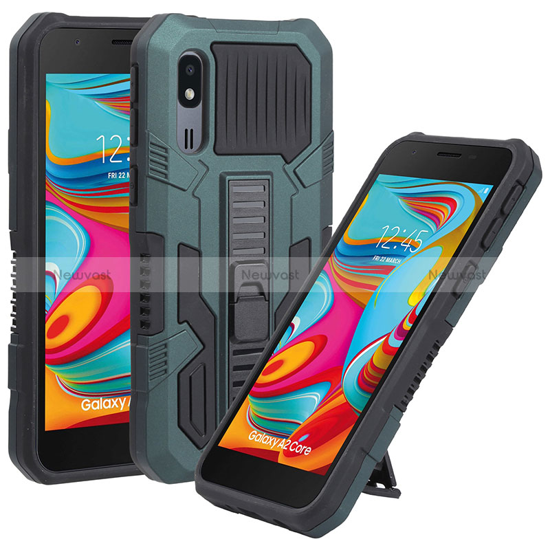 Silicone Matte Finish and Plastic Back Cover Case with Stand ZJ1 for Samsung Galaxy A2 Core A260F A260G