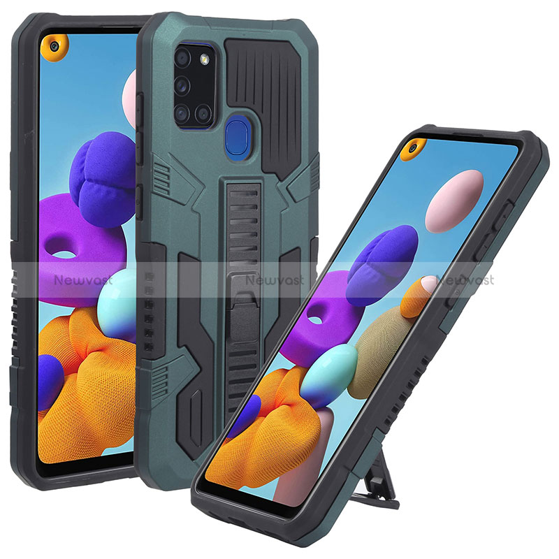 Silicone Matte Finish and Plastic Back Cover Case with Stand ZJ1 for Samsung Galaxy A21s