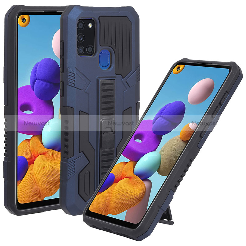Silicone Matte Finish and Plastic Back Cover Case with Stand ZJ1 for Samsung Galaxy A21s