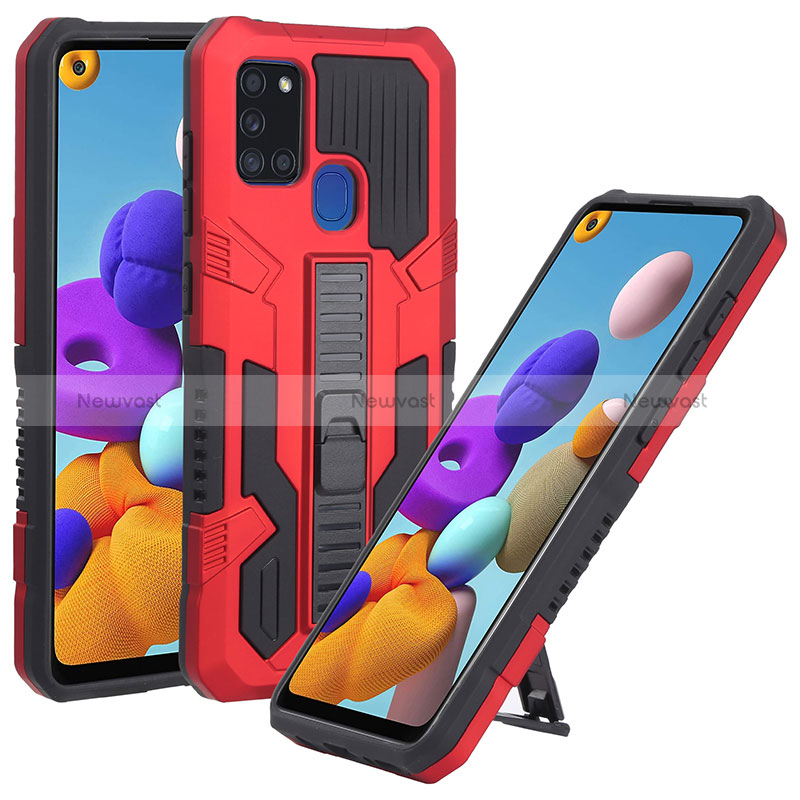 Silicone Matte Finish and Plastic Back Cover Case with Stand ZJ1 for Samsung Galaxy A21s