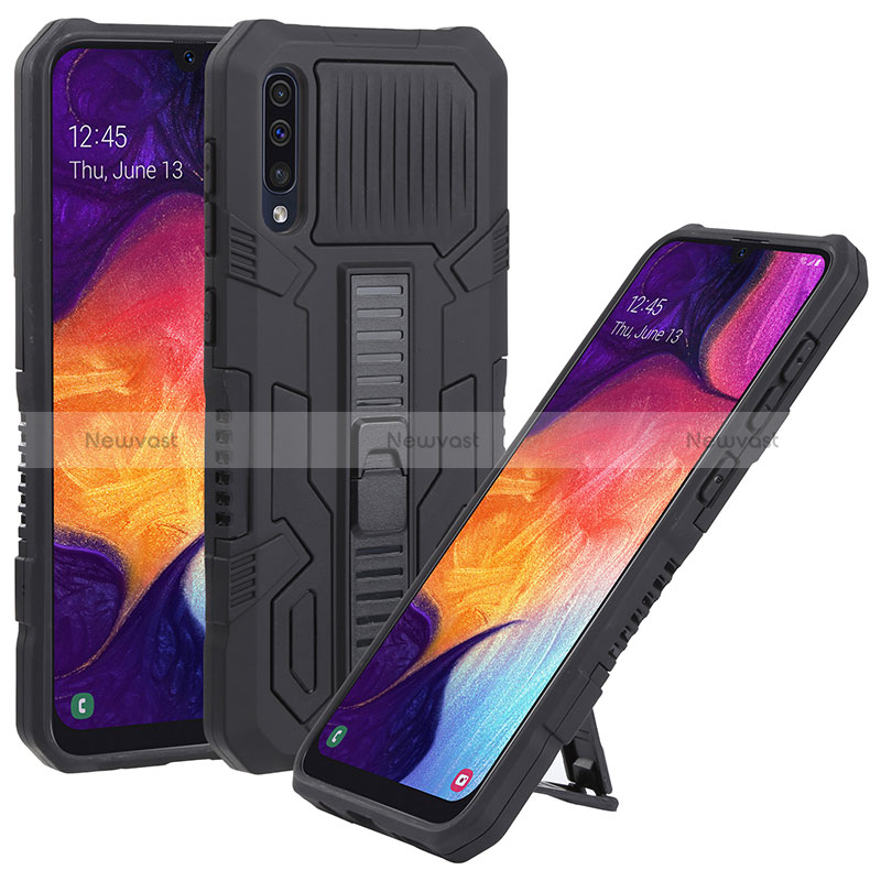 Silicone Matte Finish and Plastic Back Cover Case with Stand ZJ1 for Samsung Galaxy A30S