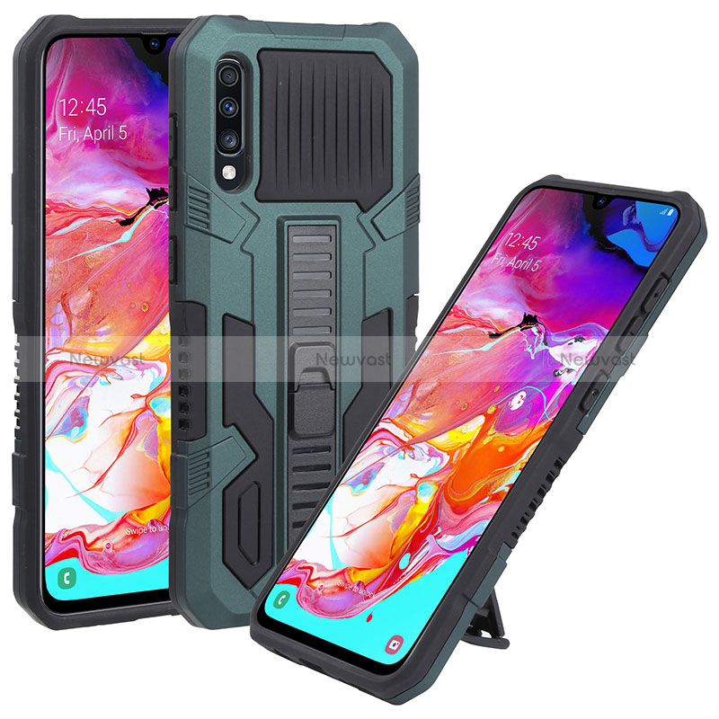 Silicone Matte Finish and Plastic Back Cover Case with Stand ZJ1 for Samsung Galaxy A70