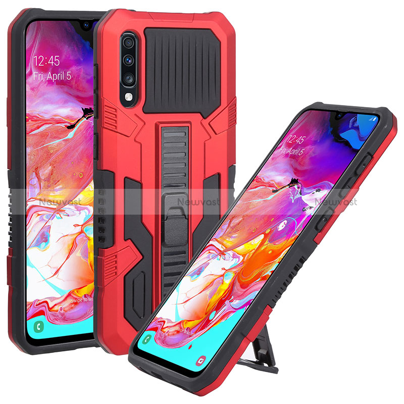 Silicone Matte Finish and Plastic Back Cover Case with Stand ZJ1 for Samsung Galaxy A70