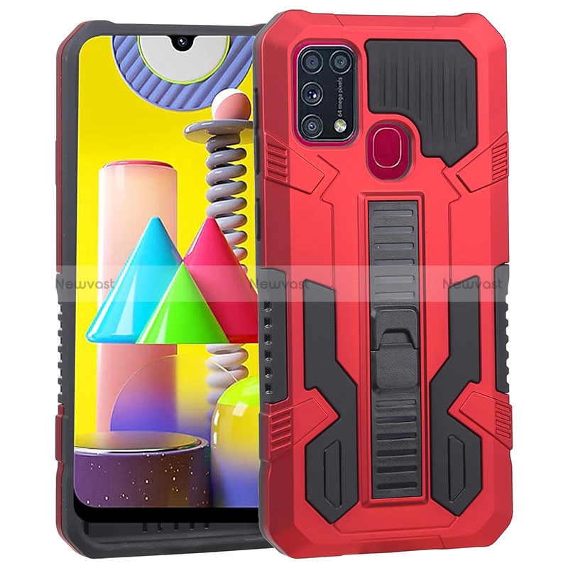 Silicone Matte Finish and Plastic Back Cover Case with Stand ZJ1 for Samsung Galaxy M21s