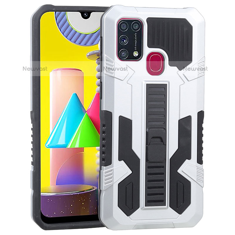 Silicone Matte Finish and Plastic Back Cover Case with Stand ZJ1 for Samsung Galaxy M31 Prime Edition