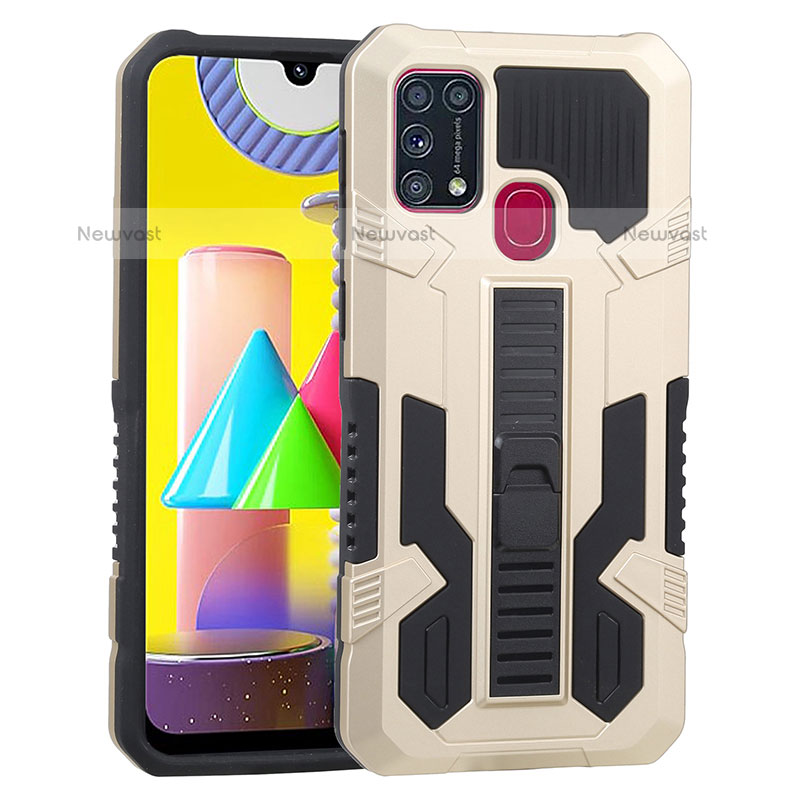 Silicone Matte Finish and Plastic Back Cover Case with Stand ZJ1 for Samsung Galaxy M31 Prime Edition Gold