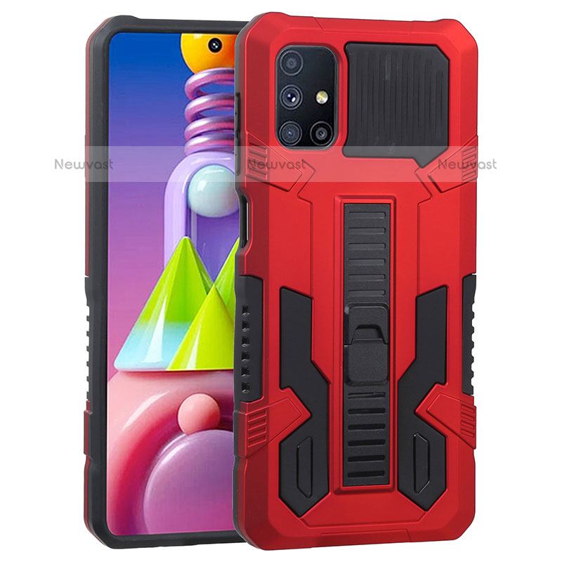 Silicone Matte Finish and Plastic Back Cover Case with Stand ZJ1 for Samsung Galaxy M51 Red