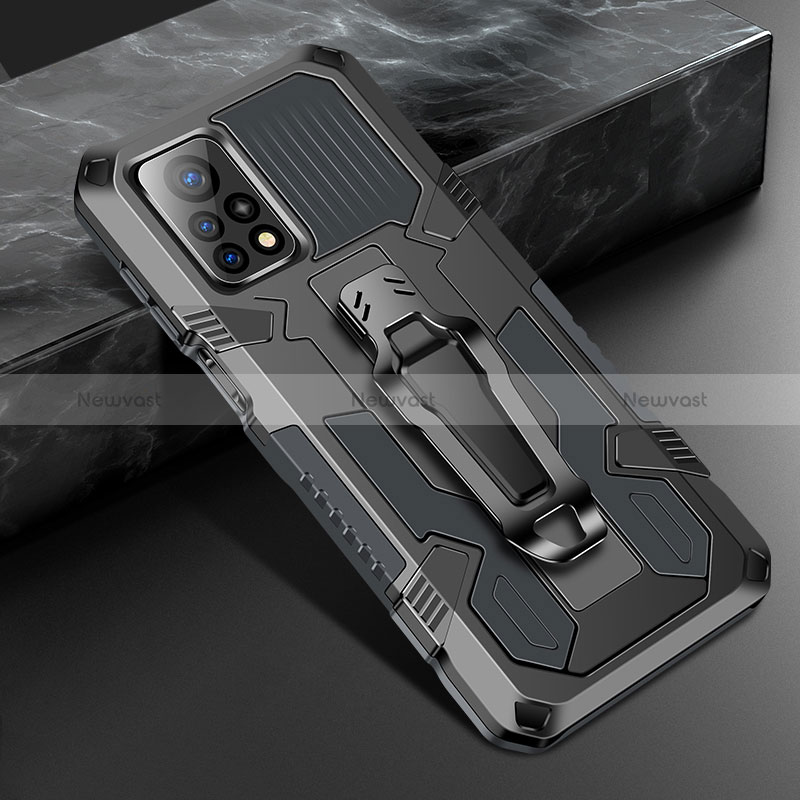Silicone Matte Finish and Plastic Back Cover Case with Stand ZJ2 for Xiaomi Mi 10T 5G Gray