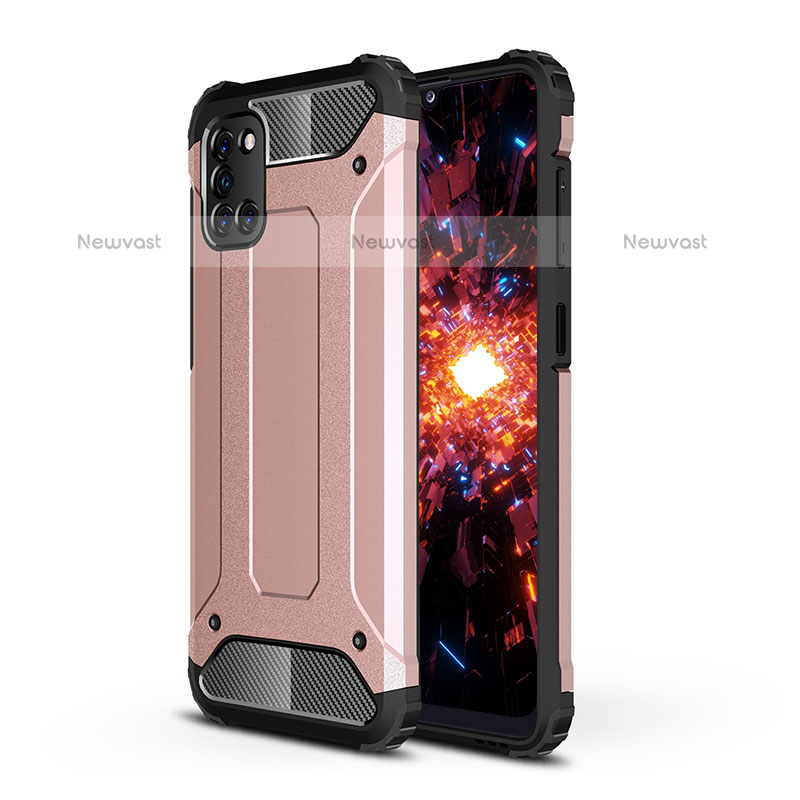 Silicone Matte Finish and Plastic Back Cover Case WL1 for Samsung Galaxy A31 Rose Gold
