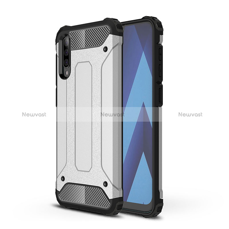 Silicone Matte Finish and Plastic Back Cover Case WL1 for Samsung Galaxy A50 Silver