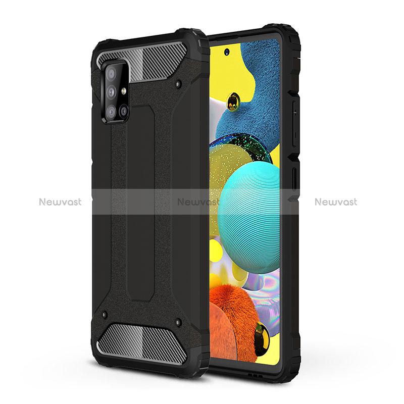 Silicone Matte Finish and Plastic Back Cover Case WL1 for Samsung Galaxy A51 5G Black