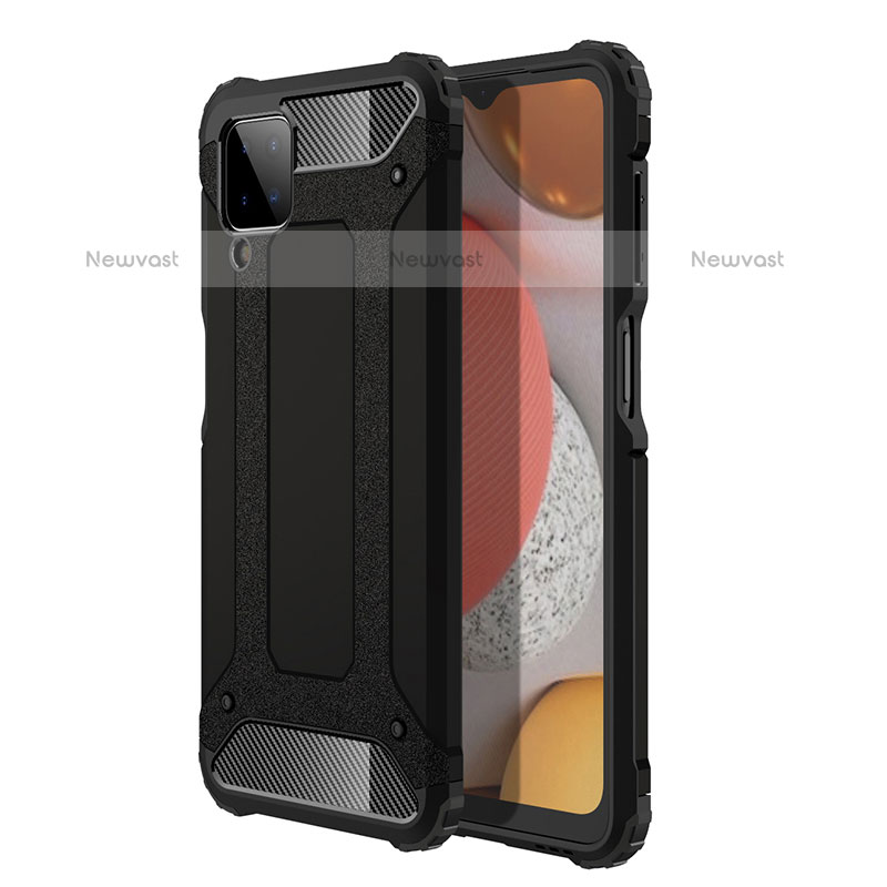 Silicone Matte Finish and Plastic Back Cover Case WL1 for Samsung Galaxy F12 Black