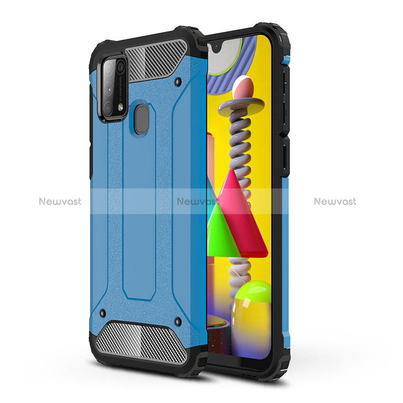 Silicone Matte Finish and Plastic Back Cover Case WL1 for Samsung Galaxy M21s Blue