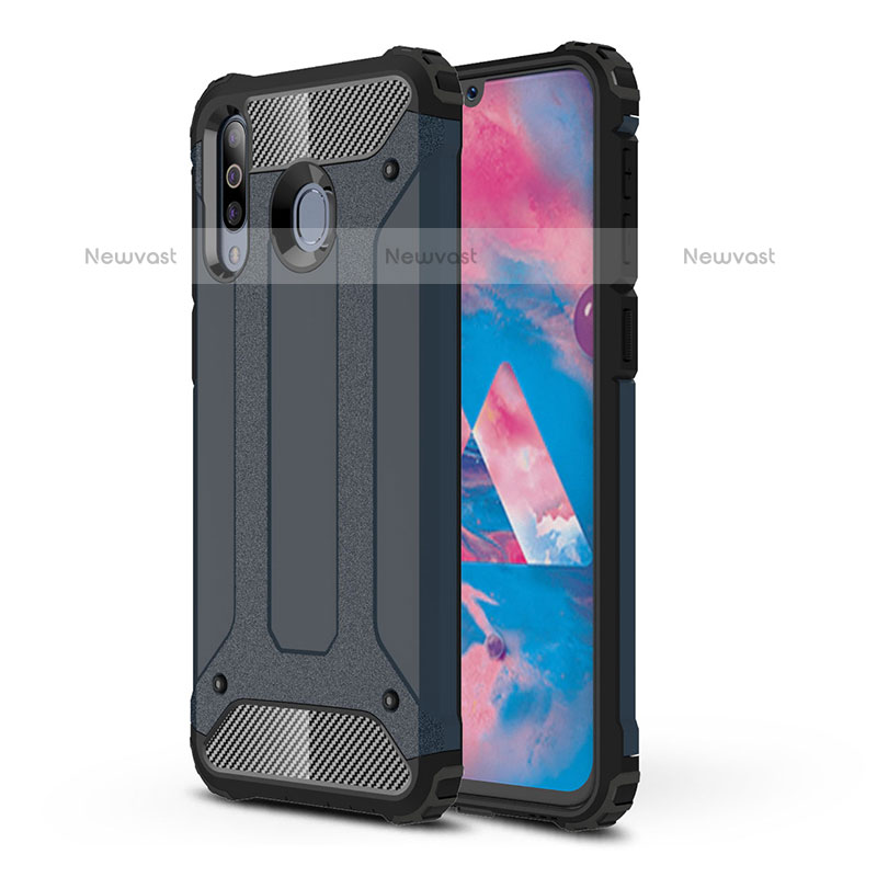 Silicone Matte Finish and Plastic Back Cover Case WL1 for Samsung Galaxy M30 Navy Blue