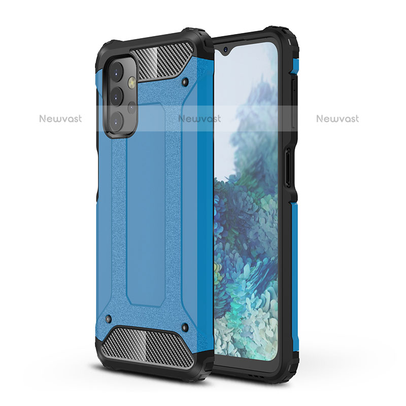 Silicone Matte Finish and Plastic Back Cover Case WL1 for Samsung Galaxy M32 5G Blue