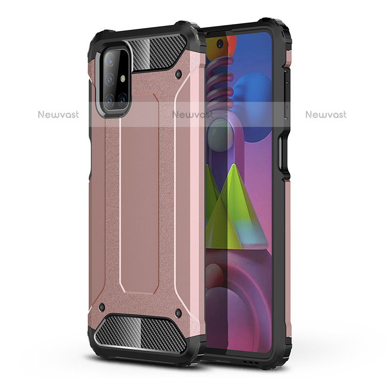 Silicone Matte Finish and Plastic Back Cover Case WL1 for Samsung Galaxy M51 Rose Gold