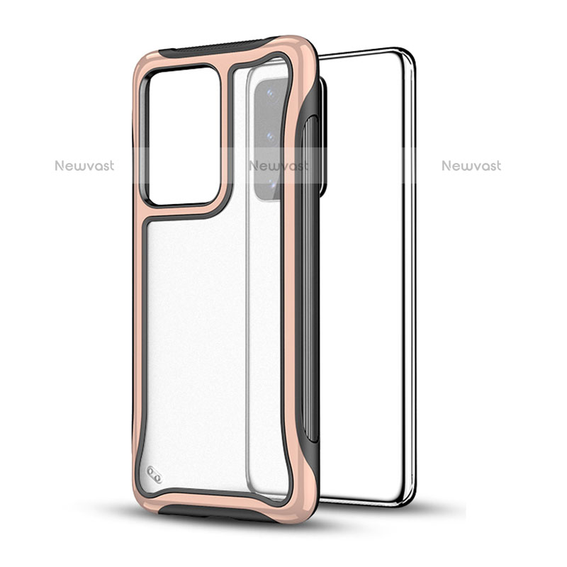 Silicone Matte Finish and Plastic Back Cover Case YF1 for Samsung Galaxy S20 Plus 5G Rose Gold