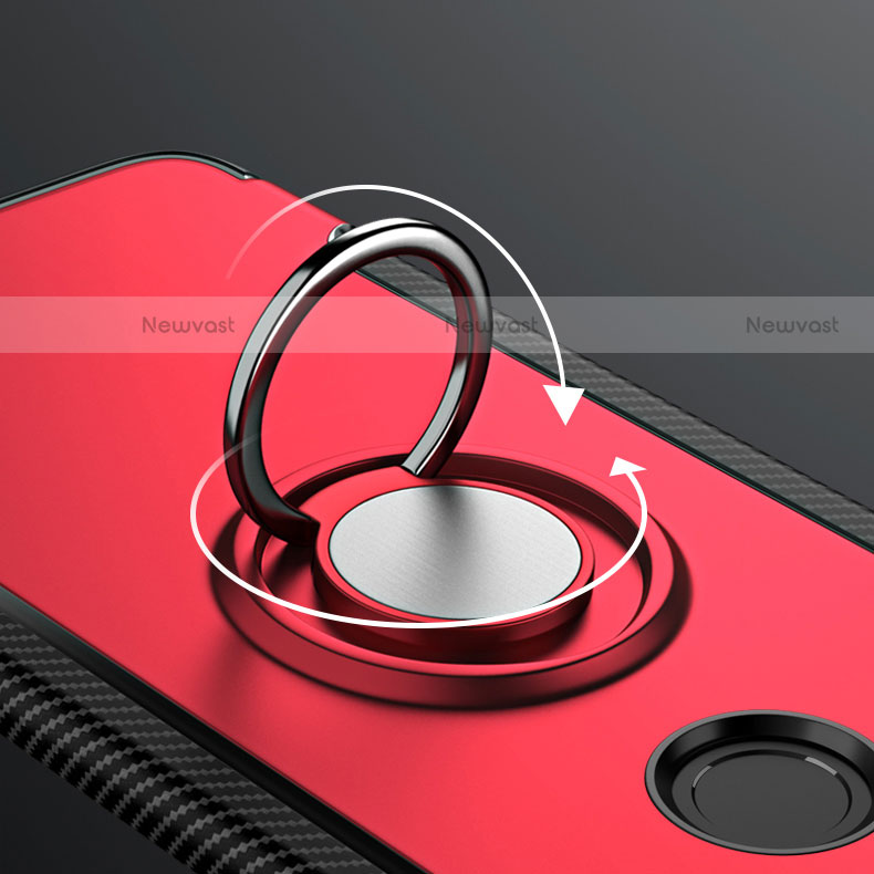 Silicone Matte Finish and Plastic Back Cover with Finger Ring Stand for Huawei Nova 3e Red
