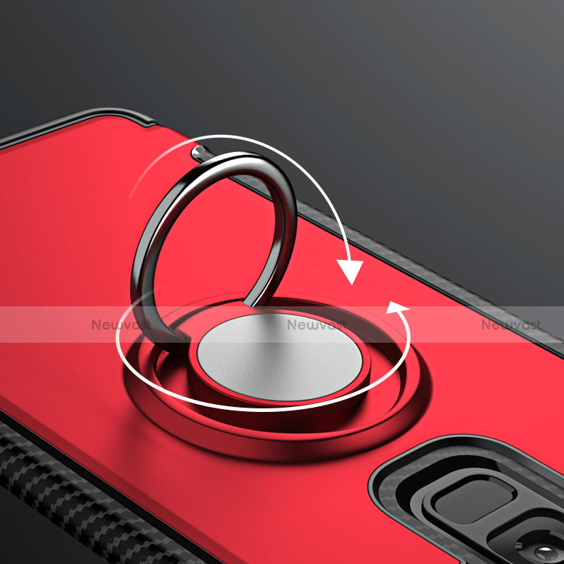 Silicone Matte Finish and Plastic Back Cover with Finger Ring Stand for Samsung Galaxy S9 Plus Red