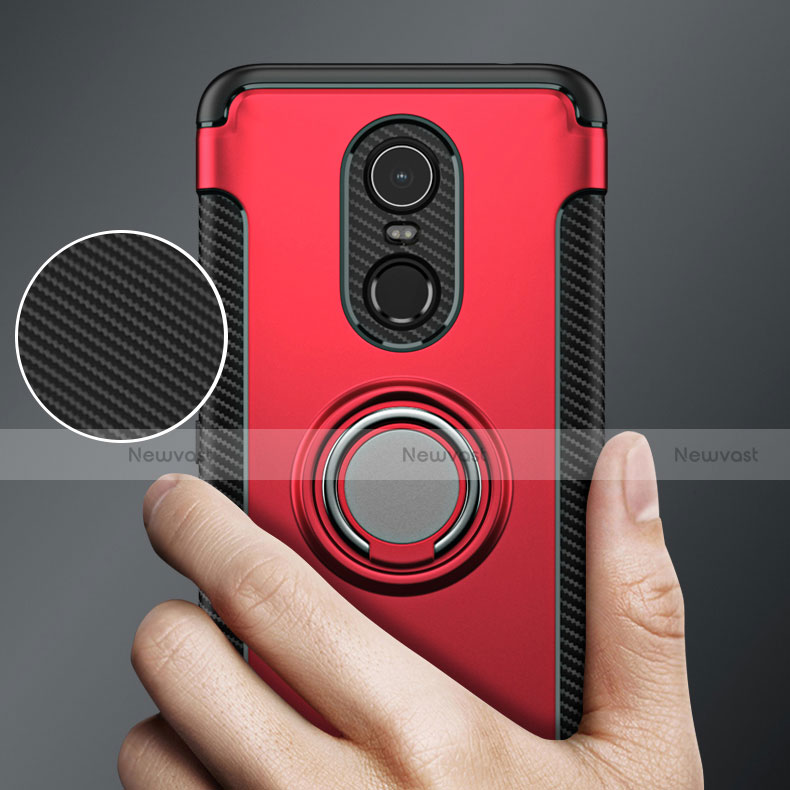 Silicone Matte Finish and Plastic Back Cover with Finger Ring Stand for Xiaomi Redmi Note 5 Indian Version Red