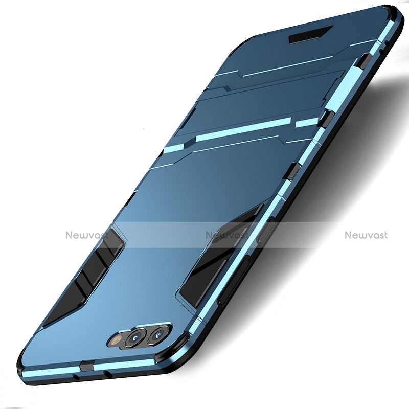 Silicone Matte Finish and Plastic Back Cover with Stand for Huawei Honor View 10 Blue