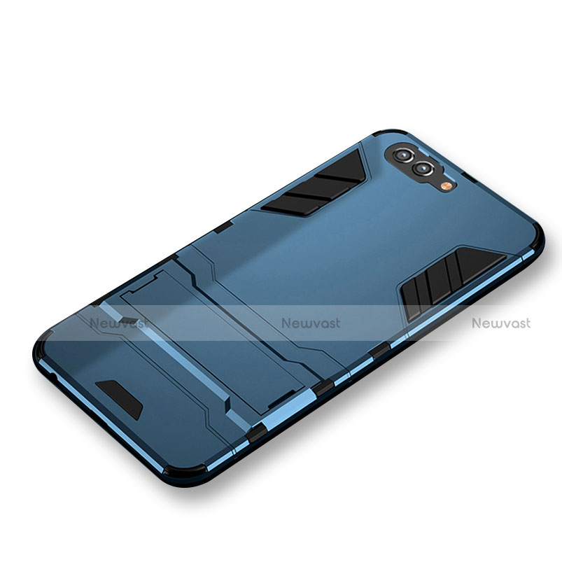 Silicone Matte Finish and Plastic Back Cover with Stand for Huawei Honor View 10 Blue