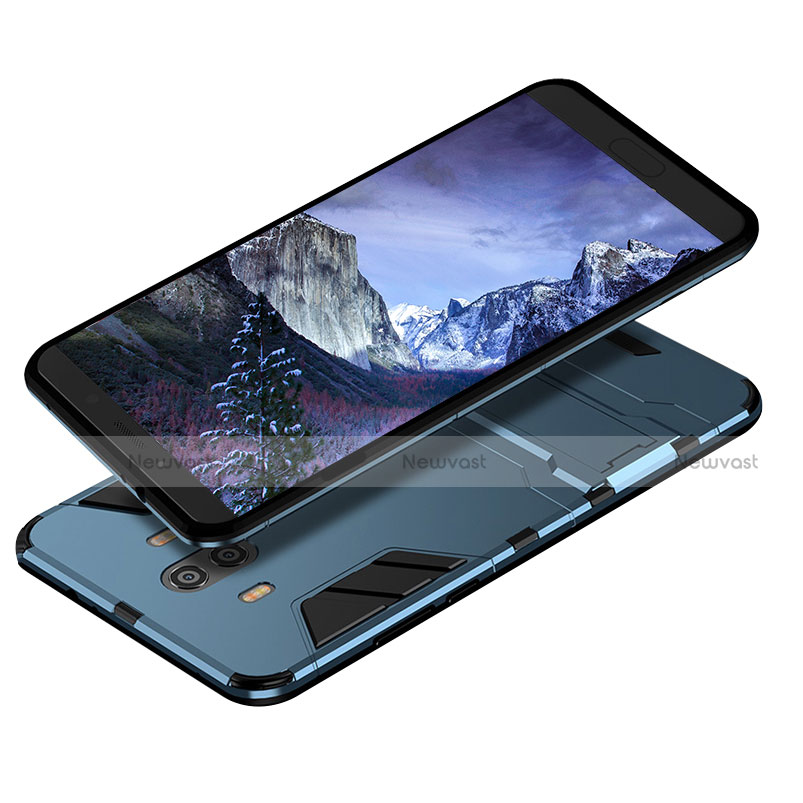 Silicone Matte Finish and Plastic Back Cover with Stand for Huawei Mate 10 Blue