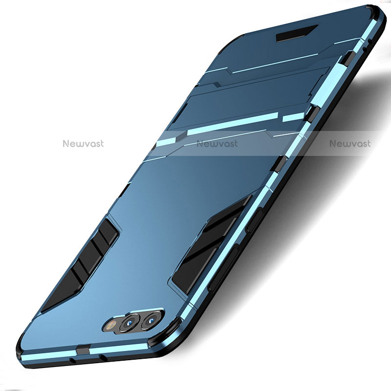 Silicone Matte Finish and Plastic Back Cover with Stand for Huawei Nova 2S Blue