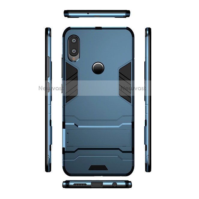 Silicone Matte Finish and Plastic Back Cover with Stand for Huawei Nova 3e Blue